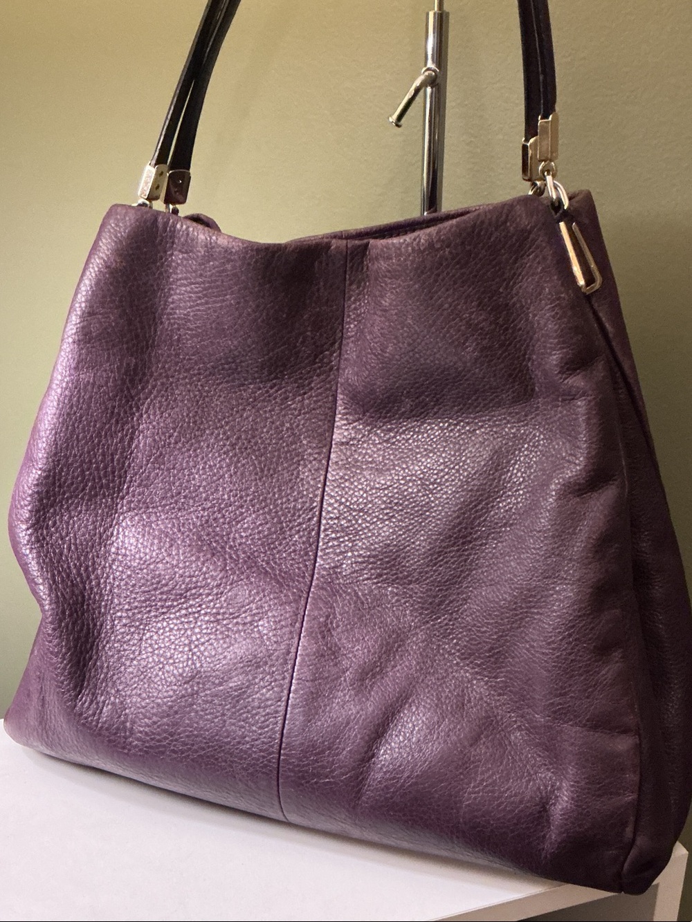 Coach Madison Phoebe Plum Leather Shoulder Bag with Gold-Tone Hardware